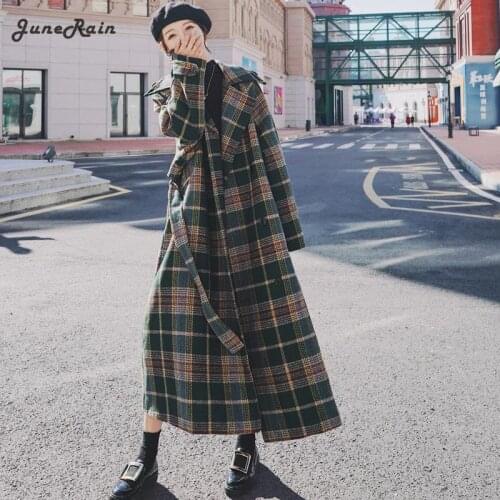 2021 Women Coat Outerwear Winter Clothing Fashion Warm Woolen Blends Female X Long Elegant Double Breasted Woolen Coat Plaid