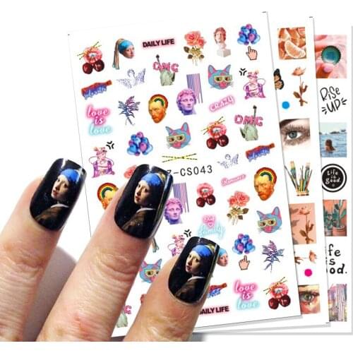 1PCS Vermeer Art Nail Sliders Girl Portrait Japanese 3D Stickers Adhesive Transfer Decals DIY Nail Designs Decor NFSTZCS034-049