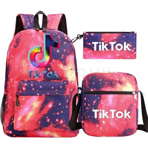 TIK TOK 3pcs Backpack Student Cartoon Printed School Bag Bookbag Unisex Casual Travel bags Shoulder Bag Mochila