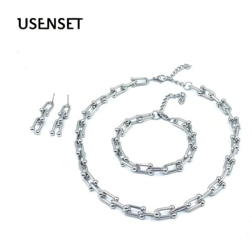 5MM 7MM U ShapedStainless Steel Necklace Bracelet Jewelry Set for Women Fashion Gold Color Jewelry Statement Necklace Gifts