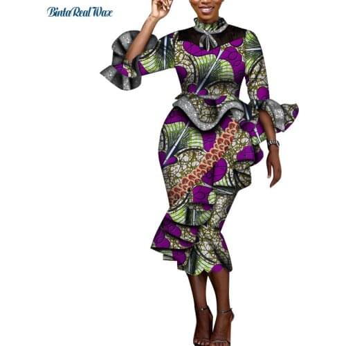 2021 African Dresses for Women Print Wedding/ Party Sexy Lady Dress Vestidos Bazin Riche Plus Size African Ladies Clothes WY8838