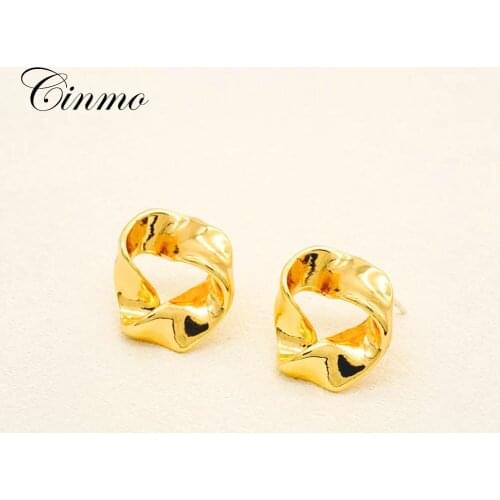 Cinmo Twisted Round Piercing Stud Earrings For Women Girls Korean Gold Flower Statement Earrings Fashion Party Jewelry Gifts