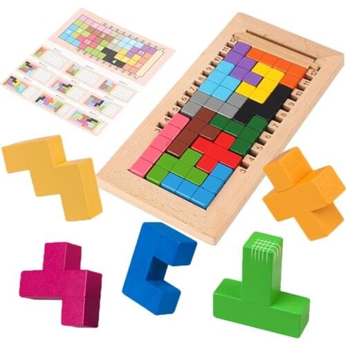 Childrens 3D Colorful Wooden Puzzle Building Block Toy Montessori Science Tetris Tangram Brain Teaser Magic Puzzle Toy Gift