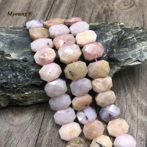 Faceted Rectangle Slice Natural Pink Opal Stone Space Beads For DIY Jewelry Making MY210541