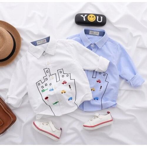 Autumn Spring Toddler Kids Baby Boys Girls Cotton Long Sleeve Blouses Tops Cartoon Car Embroidery Top Shirts 2-8 Years Hot Sale