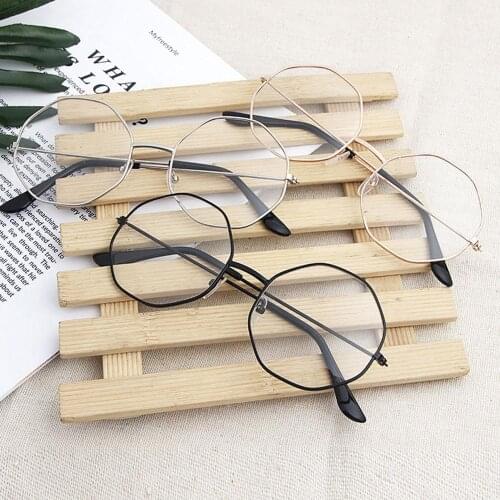 Fashionable Student Art Flat Mirror Spectacles Frames Vintage Optical Glasses Retro Metal Irregular Polygon Glasses Frame