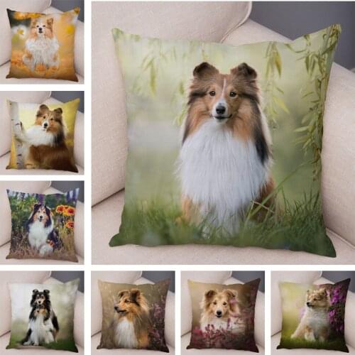 Shetland Sheepdog Soft Plush Pillow Case for Home Sofa Car Decor Cute Pet Animal Dog Cushion Cover Printed Pillowcase 45x45cm