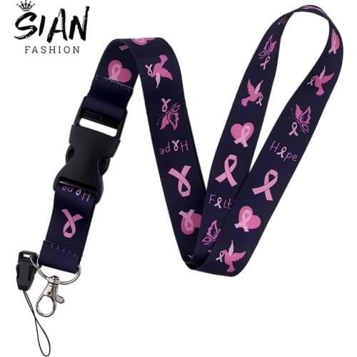 New Breast Cancer Awareness Keycord Hope Faith Love Pink Ribbon Lanyard Neck Phone Charm for Unisex Jewelry Accessories Gift