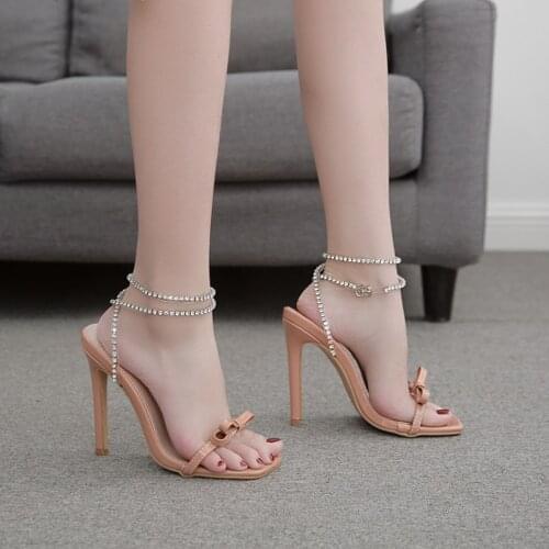 2021 New Summer Women High Heels Shoes Bowtie Transparent Rhinestone Sandals Gladiator Sexy Pumps Party Wedding Ladies Shoes