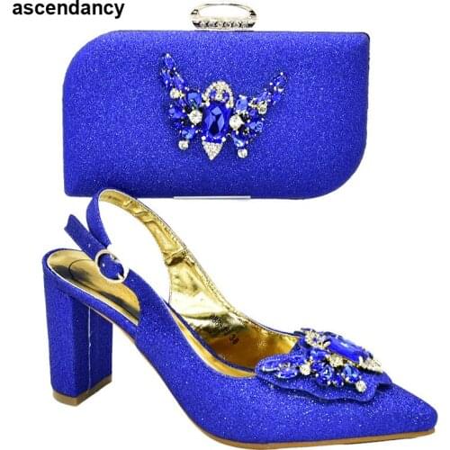New Arrival Shoe and Bag for Nigeria Party Women Shoes High Heel Ladies Italian Shoes and Bag Set Decorated with Rhinestone PU