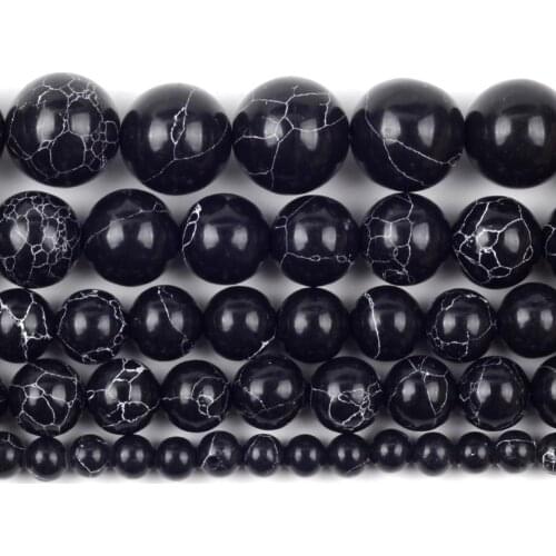 Wholesale Synthesis Black Turquoises Stone Beads Round Loose Spacer Beads For Jewelry Making 4/6/8/10/12mm DIY Bracelet Necklace