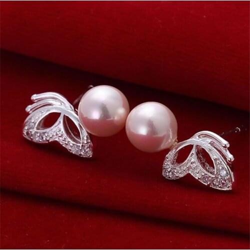 Wholesale High Quality Jewelry Sterling Jewelry Silver Color Fashion Pearl Butterfly Pink Earrings For Women Best Gift SMTE017