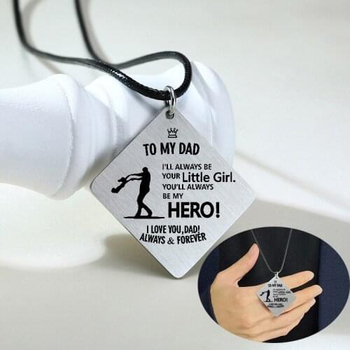 Personalized Stainless Steel Custom Square Tag Necklaces Engrave To My Dad Pendant Rope Necklace 24inch For Women Men Gift