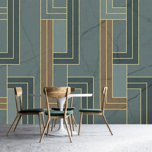 Custom Modern Retro Blue 3D Stereoscopic Geometric Golden Lines Large Mural Bedroom Living Room Sofa TV Backdrop Photo Wallpaper