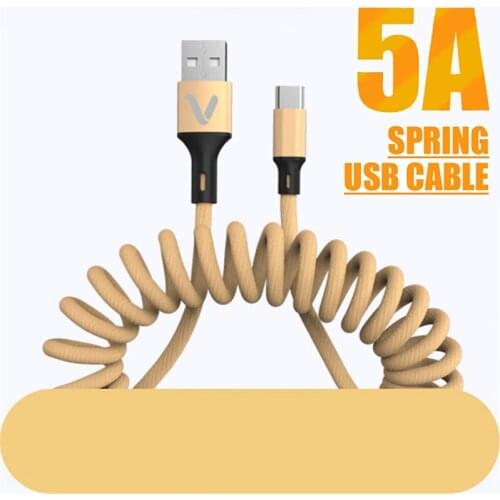Spring wire 5A 1.5m Micro USB Type C Charger Cable Fast Charging Mobile Phone Data Cord For iPhone Smasung Huawei Xiaomi Redmi