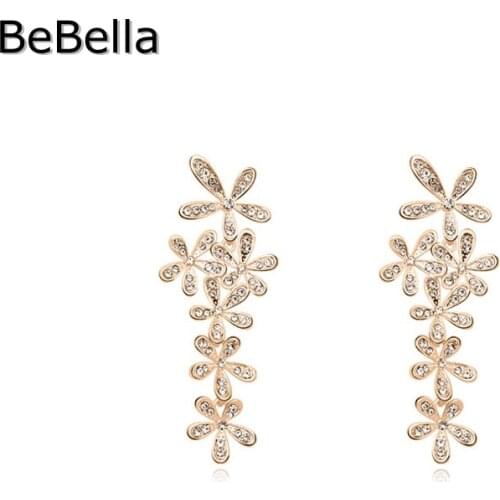 BeBella classic flower shape gold color plated pendant earrings for women made with Czech crystal for girls Christmas gift