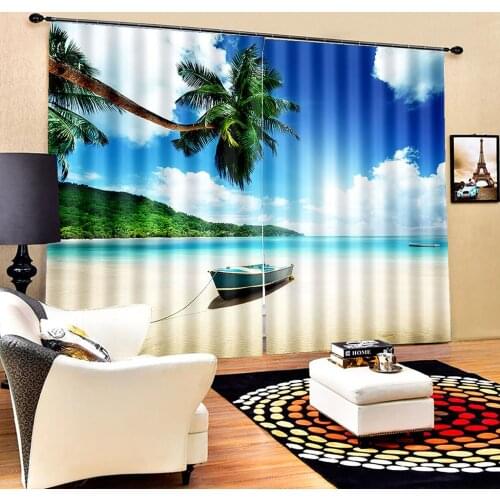 Home Beach Mountain Scenery 3D Printing Curtain Sunshade Material Custom Decorative Curtain Bedroom Living Room Curtain
