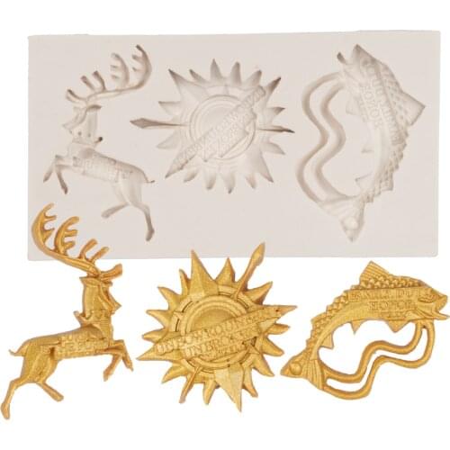 Deer And Fish Silicone Fondant Molds For Baking Candy Chocolate Cookie Baking Mould Sun Badge Christmas Cupcake Decoration