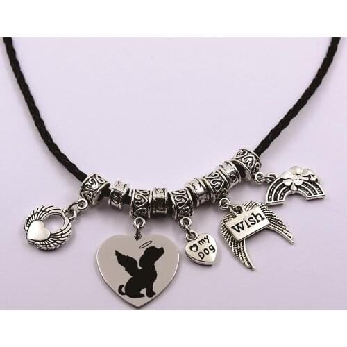 Dog angel in my heart leather chain dog angel the rainbow bridge pet loss pet owner dog lover necklace