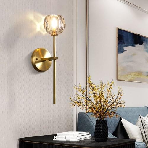 Modern Crystal wall lamp Luxury Living room bedroom lounge interior stairs wall lamp side lights Rose gold Copper wall light