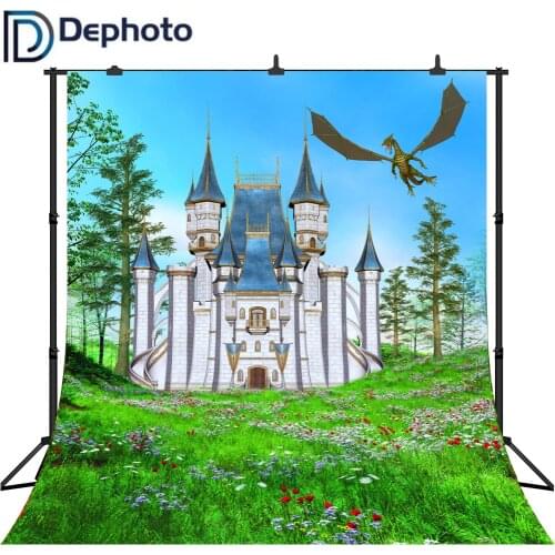 DePhoto Fairy Tale Castle Garden Dragon Newborn Birthday Party Photography Backdrops Vinyl Baby Photo Background Studio Backdrop