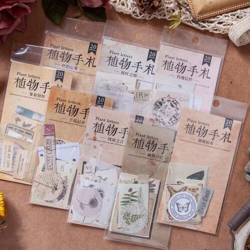 20 Pcs/Lot Vintage Plant Letter Series Flowers Paper Sticker Package DIY Diary Journal Decoration Sticker Album Scrapbooking