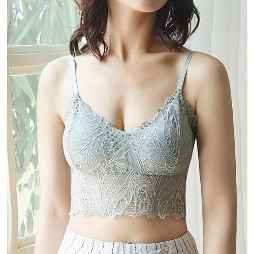 Women Embroidery Bras Hollow Floral Tube Tops Fashion Wireless Padded Bralette Sexy Deep V-neck Bras
