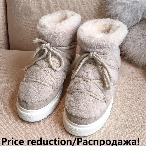 Women Wool Snow Boots Sweet style Winter Flat Ankle Boots for Girls Winter Women Fluffy Shoes Femmes Bottes Chaussure Femme