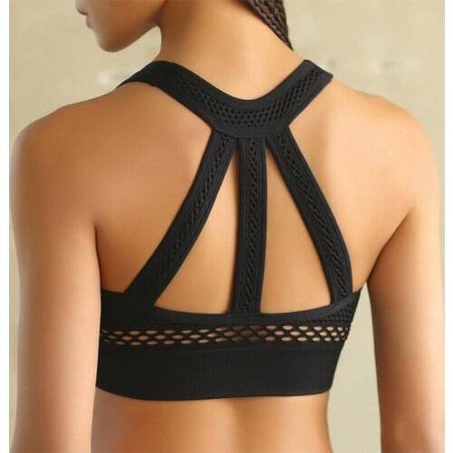 Women Seamless Sports Bra Fitness Skinny Push Up Hollow Out Breathable Solid Top Gym Training Running Female Yoga Bra