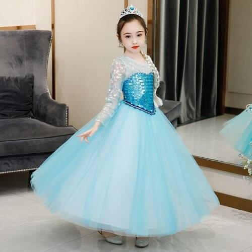 VOGUEON Luxury Sequins Dress Girls Snow Queen Elsa Costume For Birthday Party Fancy Cosplay Princess Vestido Elza Clothing Child