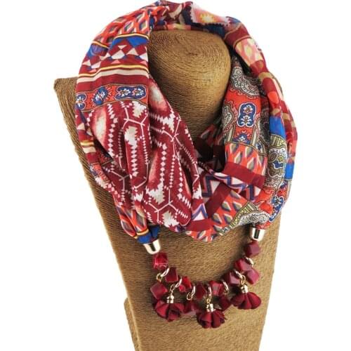 Women Spring Autumn Fashion Chiffon Scarf Ring European American Multi-style Necklace Floral Pendant Scarf Head Scarves Hijab
