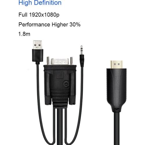 1.8m VGA to HDMI Converter with Audio Adapter Cables 1080P for HDTV Monitor Projector PC PS3