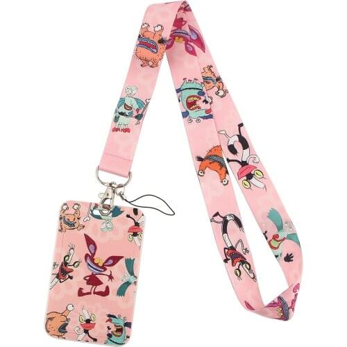 1pcs ZF2707 Cute Monster Funny Pink Card Holder ID Holder Bus Card Holder Staff Card DIY Hang Rope Lariat Lanyard