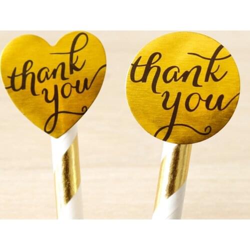 120pcs 1inch Gold Foil Thank You Sticker Labels Party Favor Gift Bags Round Heart Shape Circle Seal Sticker