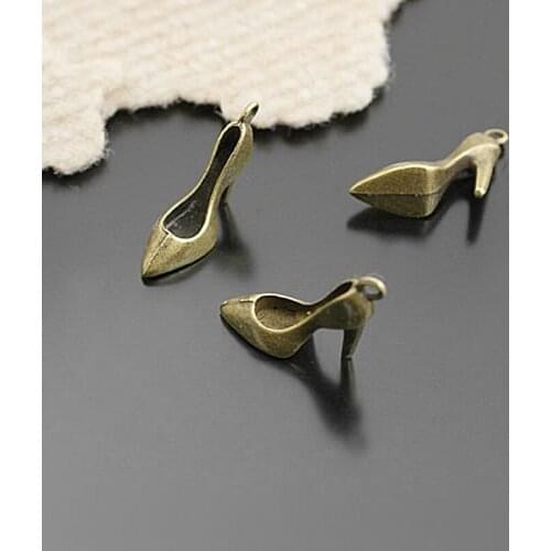 26193)20PCS 25x8MM Antique Bronze Zinc Alloy High-Heeled Shoes Charms Pendants Diy Jewelry Findings Accessories Wholesale