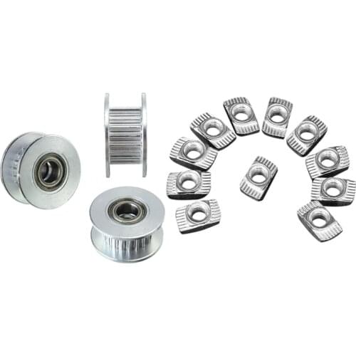 3PCS 20T Dia. 5mm Bore 6mm GT2 Belt Smooth Idler Pulley with Bearing For 3D Printer & 100 Pcs M5 Hammer Nut Carbon Steel Aluminu