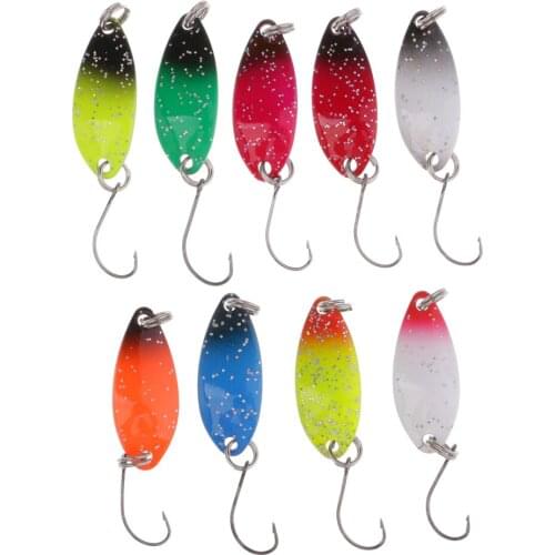 9Pcs/lot Colorful Metal Fishing Lures Spoon Spinner Baits Single Hook Tackle Fishing Baits for Fisherman