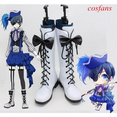 Anime Black Butler Ciel Phantomhive Circus Cosplay Boots Lace-up High Heels Cosplay Shoes for Women/Men costum made any size