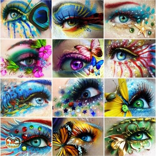 AZQSD Diamond Painting Eye Butterfly Flower Cross Stitch Needlework Diamond Embroidery Portrait Mosaic Rhinestone Home Decor