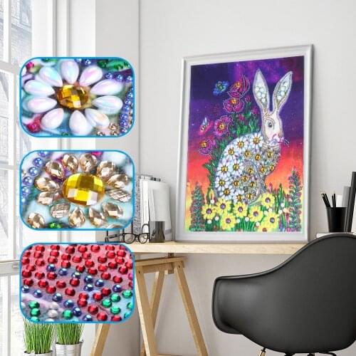 Partial Drill Special Shaped Diamond Painting Diamond Embroidery Flower Rabbit Picture Of Rhinestone Christmas Home Decoration
