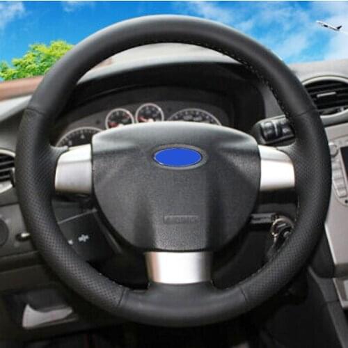 Dermis genuine Leather DIY car steering wheel cover for Ford Focus 2 Focus 3 Focus RS,Hand-stitched steering-wheel covers black
