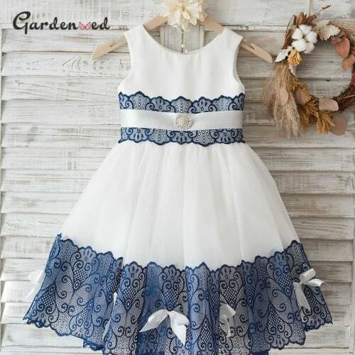 Vintage Blue Tulle Lace Baby Ball Gown Dress Girl Lacce Appliques Flower Girl Dress Pearls Beadings Baby First Communion Dress
