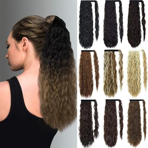 Kong&Li Long Wave Wrap Around Clip In Ponytail Hair Extension Heat Resistant Synthetic Pony Tail Fake Hair