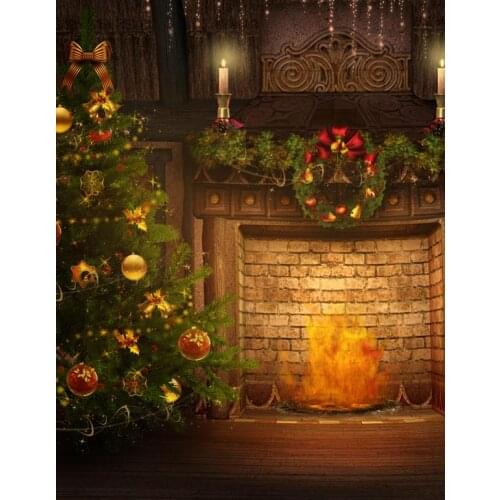 VinylBDS 5x7ft Photography Backdrop Christmas The Christmas Tree Fire 5x7ft(1.5x2.2m) Photo Studio Background
