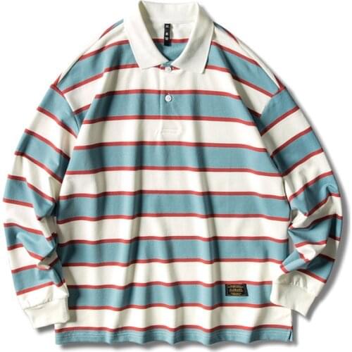 Fashion Mens Long Sleeve T-shirt Outdoors Travel Camping Trekking American Casual Lapel Striped Knitted Youth Sports Polo Shirt