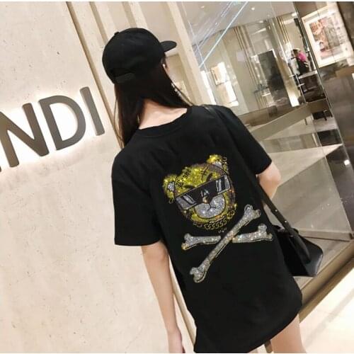 T Shirt Women Diamond stone T-shirt young Girls Hot drill Top Tees Female