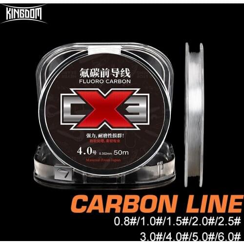 Kingdom Fishing Lines Fluorocarbon Coating Leader 50m Sinking Line 2.0# 2.5# 3.0# 4.0# Wear Resistant Carp Fishing Accessories