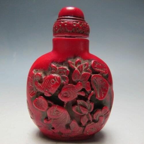 Collection Chinese Beautiful Turquoise Goldfish Fish Lotus Flower Lotus Leaf Snuff Bottle Small Home Ornaments Bottle