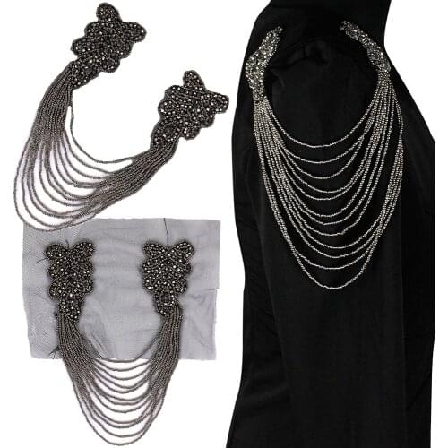 2pc Manual Beads Flower Tassels Shoulder Board Applique Collar Patch Tassel Epaulets Shoulder Flower DIY TH1671