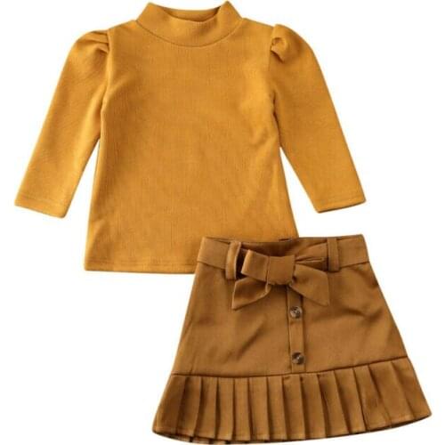 Toddler Baby Girls Ruffle Tops Long Sleeve Knit T-shirt +Knotbow Skirt Outfits Set Clothes Suit 0-5T